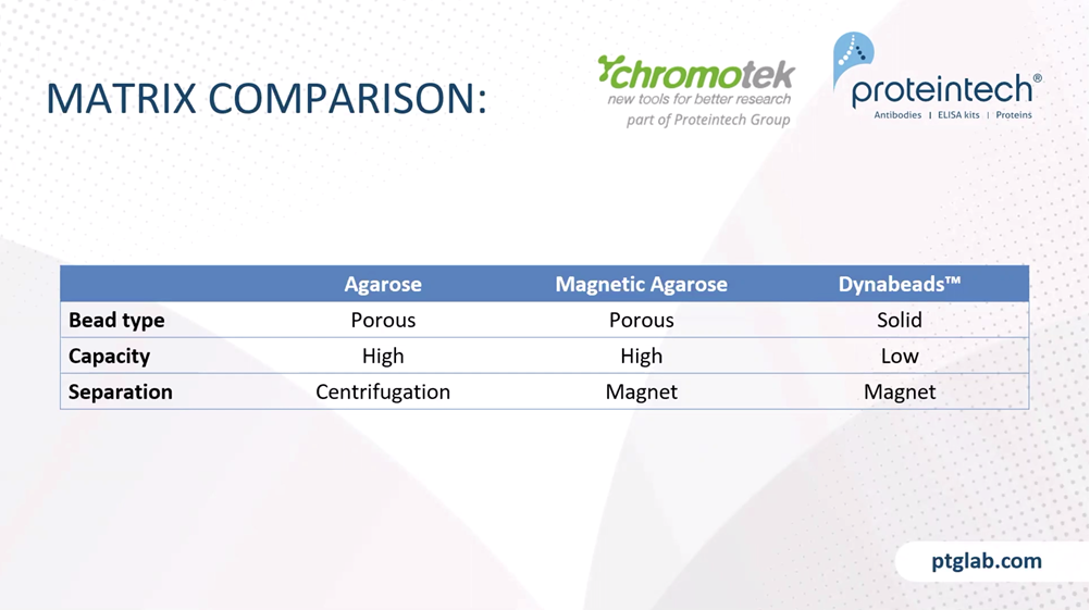 differences between agarose, magnetic agarose and dynabeads